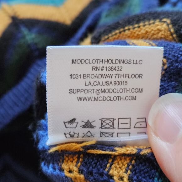 Modcloth Dress Womens Size 2X Chevron Knit Long Sleeve Crew Neck Sweater Blue - Picture 10 of 10